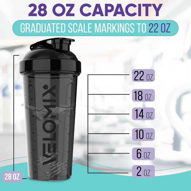 VELOMIX - 2 Pack 28 Oz Protein Shaker Bottles with 2X Wire Whisk & Leak Proof Shaker Cups for Protein Shakes - 100% Leak Proof Design