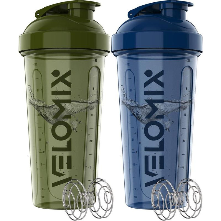 VELOMIX - 2 Pack 28 Oz Protein Shaker Bottles with 2X Wire Whisk & Leak Proof Shaker Cups for Protein Shakes - 100% Leak Proof Design