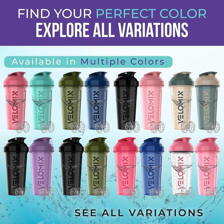 VELOMIX - 2 Pack 28 Oz Protein Shaker Bottles with 2X Wire Whisk & Leak Proof Shaker Cups for Protein Shakes - 100% Leak Proof Design