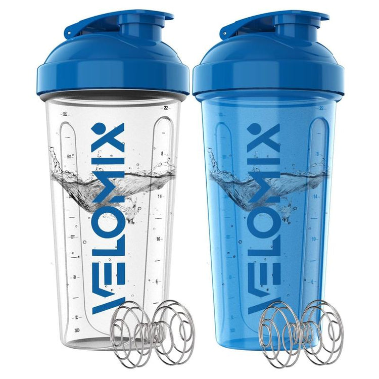 VELOMIX - 2 Pack 28 Oz Protein Shaker Bottles with 2X Wire Whisk & Leak Proof Shaker Cups for Protein Shakes - 100% Leak Proof Design