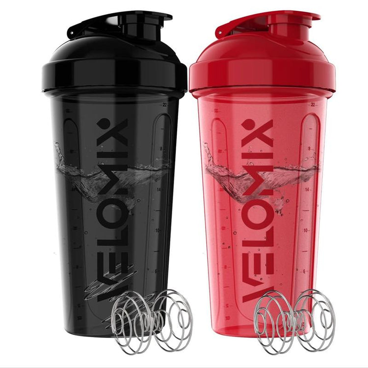 VELOMIX - 2 Pack 28 Oz Protein Shaker Bottles with 2X Wire Whisk & Leak Proof Shaker Cups for Protein Shakes - 100% Leak Proof Design
