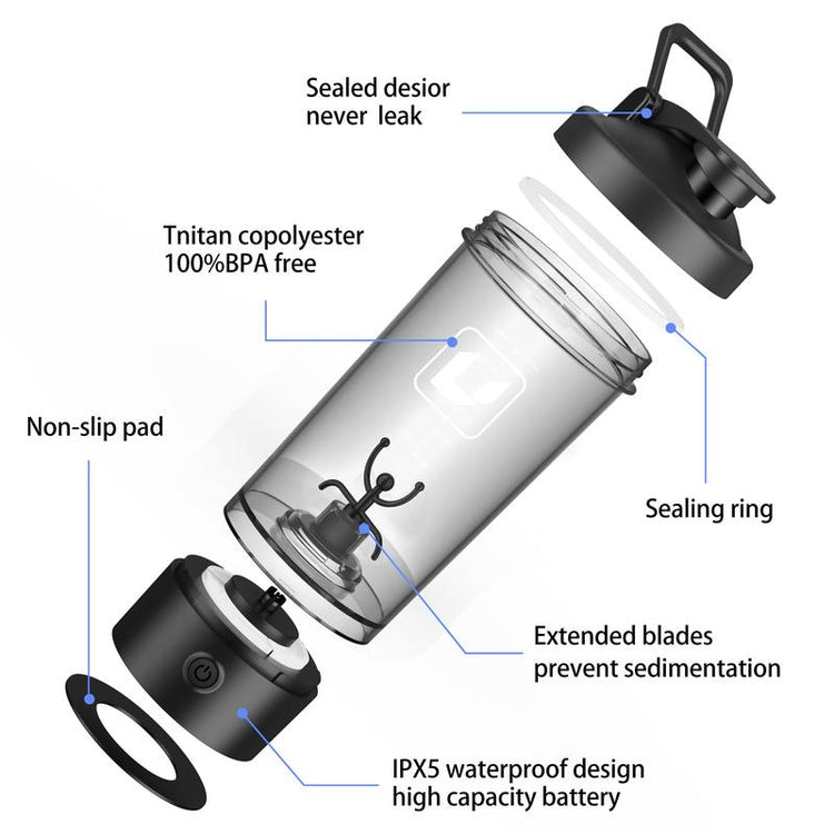 Zongym Electric Protein Shaker Bottle, 22Oz Blender for Mixing Protein, Gym Portable Cup, and Cocktails, BPA Free Self Stirring Shaker with Waterproof Design in Sleek Black