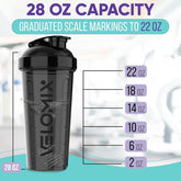 VELOMIX - 2 Pack 28 Oz Protein Shaker Bottles with 2X Wire Whisk & Leak Proof Shaker Cups for Protein Shakes - 100% Leak Proof Design