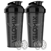 VELOMIX - 2 Pack 28 Oz Protein Shaker Bottles with 2X Wire Whisk & Leak Proof Shaker Cups for Protein Shakes - 100% Leak Proof Design