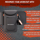 Black Magnetic Water Bottle Sleeve Bag with Large Phone Holder for Gym | Attach to Any Gym Equipment | Smartphone Accessory - Cellphone
