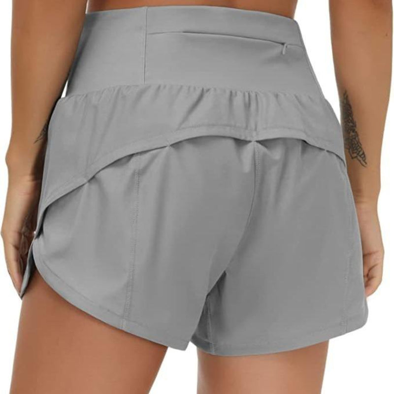 Women High Waisted Back Pocket Yoga Shorts Double Layer Running Yoga Sports Shorts