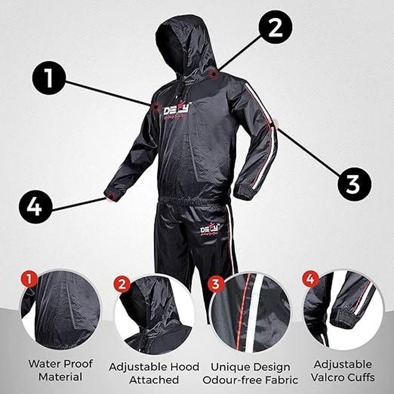 DEFY Heavy Duty Sauna Suit for Weight Loss Full Body Wrap Hoodie Men Women Anti-Rip Sweat Suit Gym Workout Exercise Gear